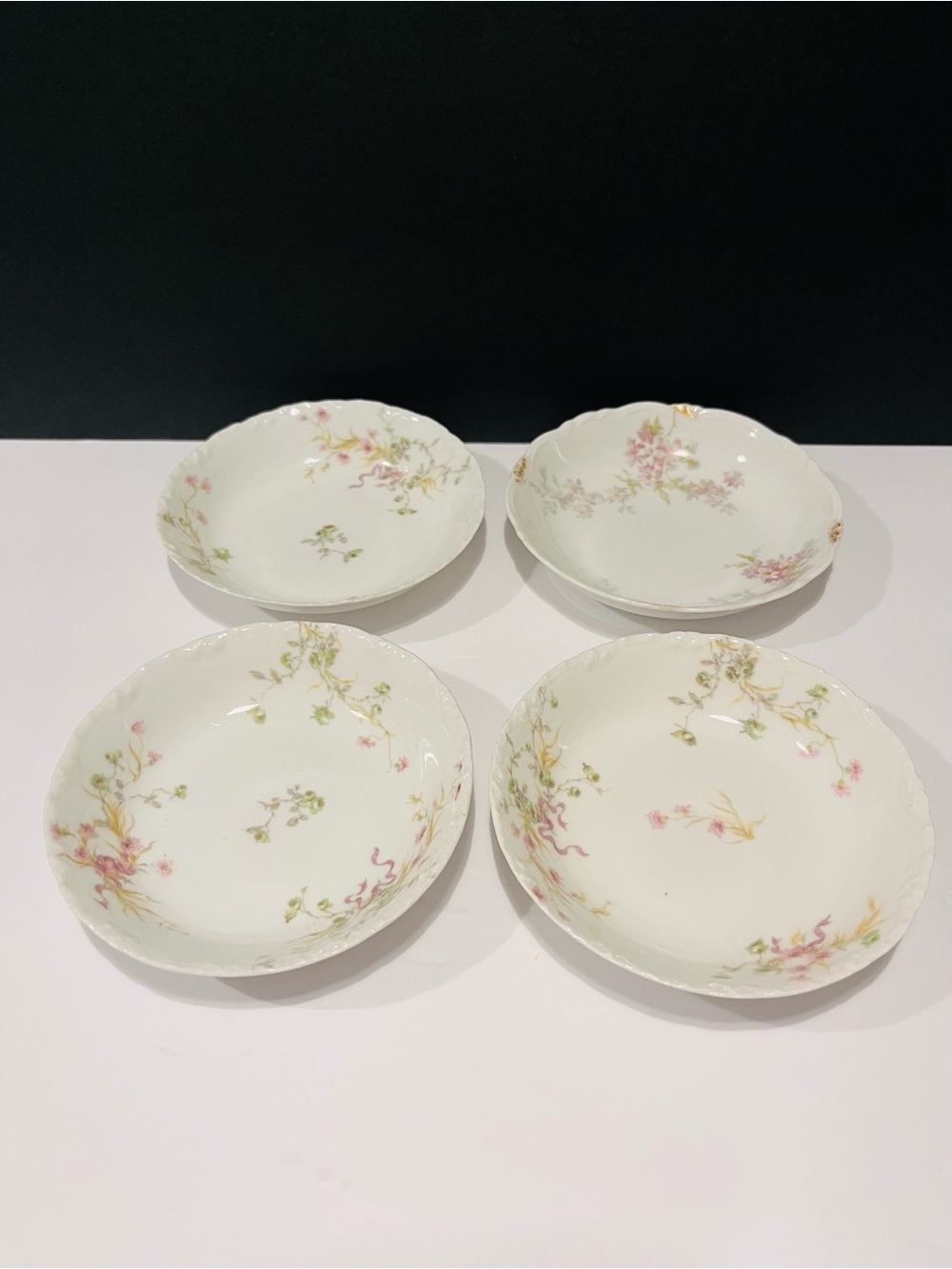 Delicate Pink Floral Porcelain Dessert Bowls - Set of 4